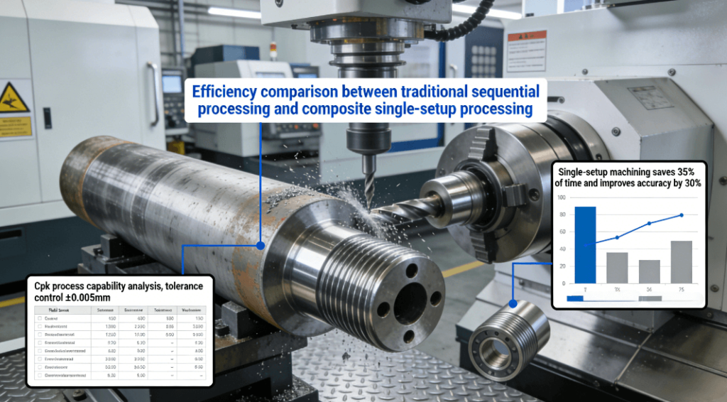 CNC turning and milling partner selection dashboard showing 40% efficiency improvement and 25% cost savings through integrated machining solutions